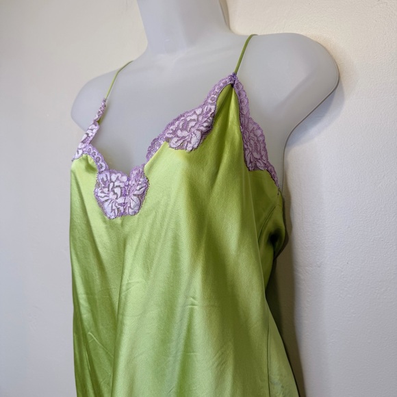 Lindsey Luxe Y2K Elegant Satin Green Lilac Lace Chemise Cami Tank Top Camisole - Picture 8 of 15